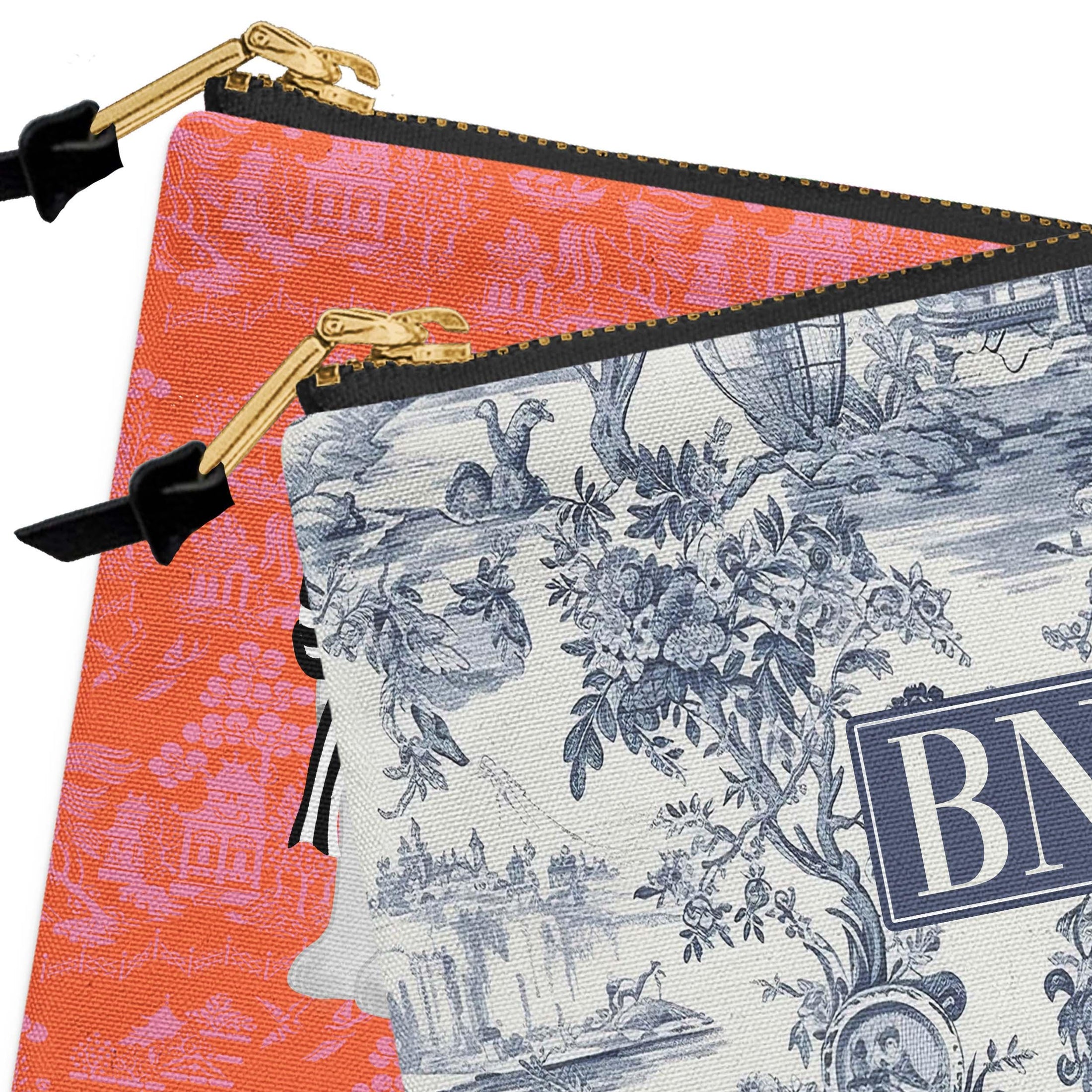 Custom Zip Bag, Makeup Bag, Travel Pouch, Tech, Monogram, Personalized, Letter,Initial, Preppy, Grand Millennial, Dainty Flowers, Pink Green