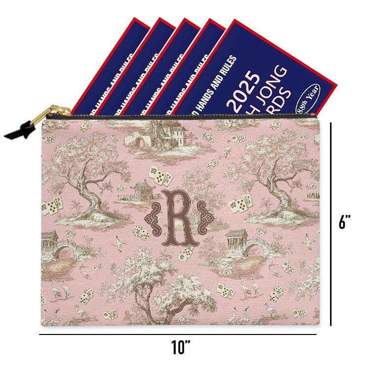 Custom Mahjong Card Zip Accessory Bag, Pouch, Game, Chinoiserie, Card Holder, Monogram, Personalized, Letter, Initial, Dice, Toile, Gift