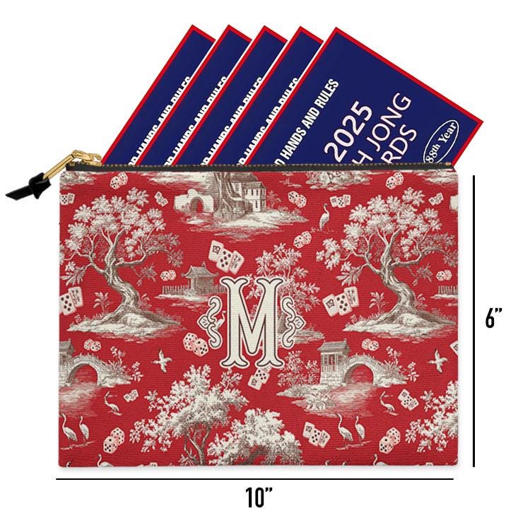 Custom Mahjong Card Zip Accessory Bag, Pouch, Game, Chinoiserie, Card Holder, Monogram, Personalized, Letter, Initial, Dice, Toile, Gift