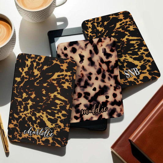 Personalized Kindle Case, Paperwhite 7”,Colorsoft Signature 2024,Custom Cover,Handle,Initials, Animal Print, Monogram, Modern Tortoise Print