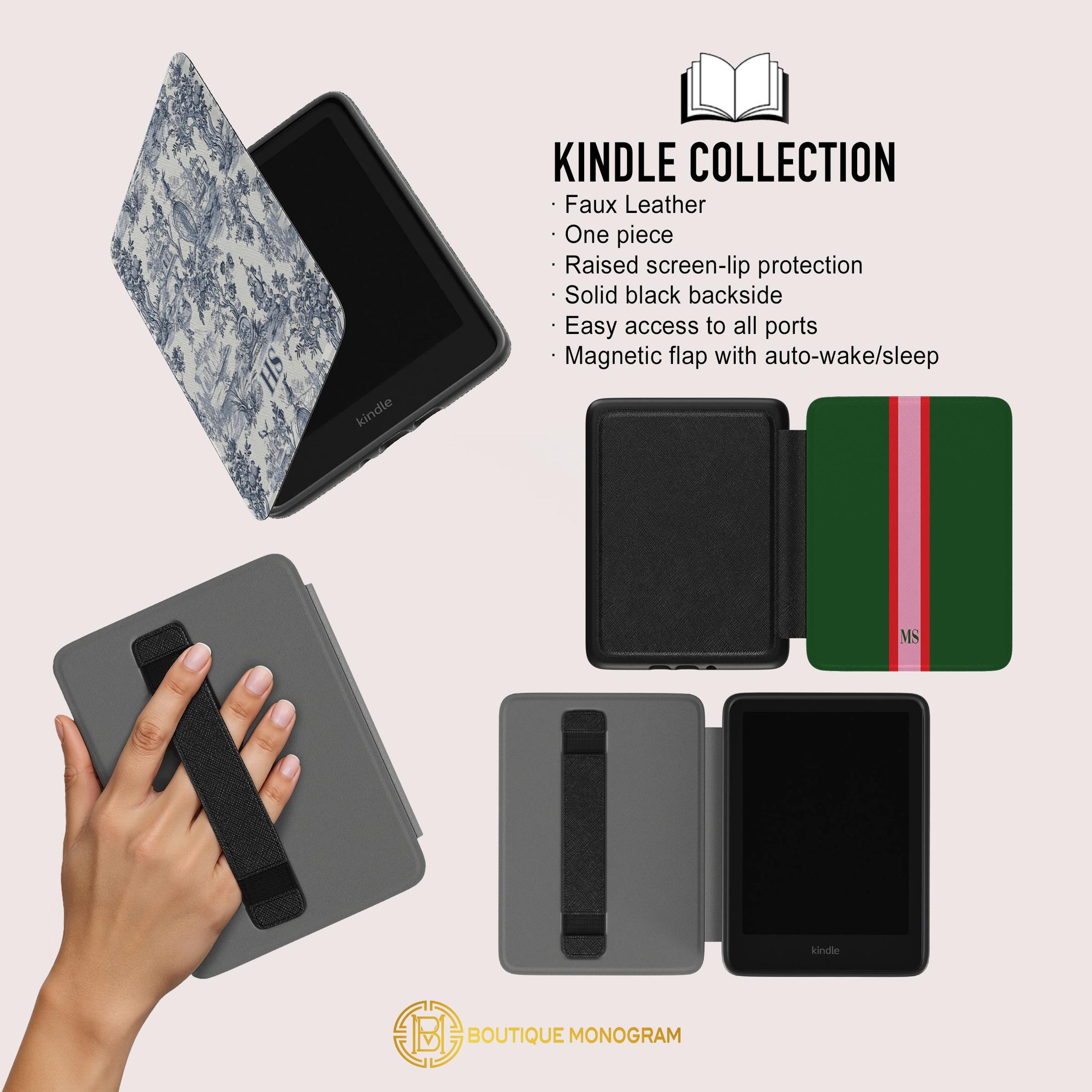 Personalized Kindle Case, Paperwhite 7”,Colorsoft Signature 2024, Custom Cover, Handle, Initial, Leopard, Chinoiserie, Preppy, Umbrella