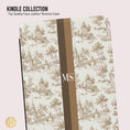 Load image into Gallery viewer, Personalized Toile Kindle Case, Paperwhite 7”,Colorsoft Signature 2024, Custom Cover, Handle, Initials, Preppy Antique Vintage, Tan Brown
