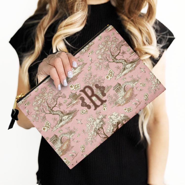 Custom Mahjong Card Zip Accessory Bag, Pouch, Game, Chinoiserie, Card Holder, Monogram, Personalized, Letter, Initial, Dice, Toile, Gift