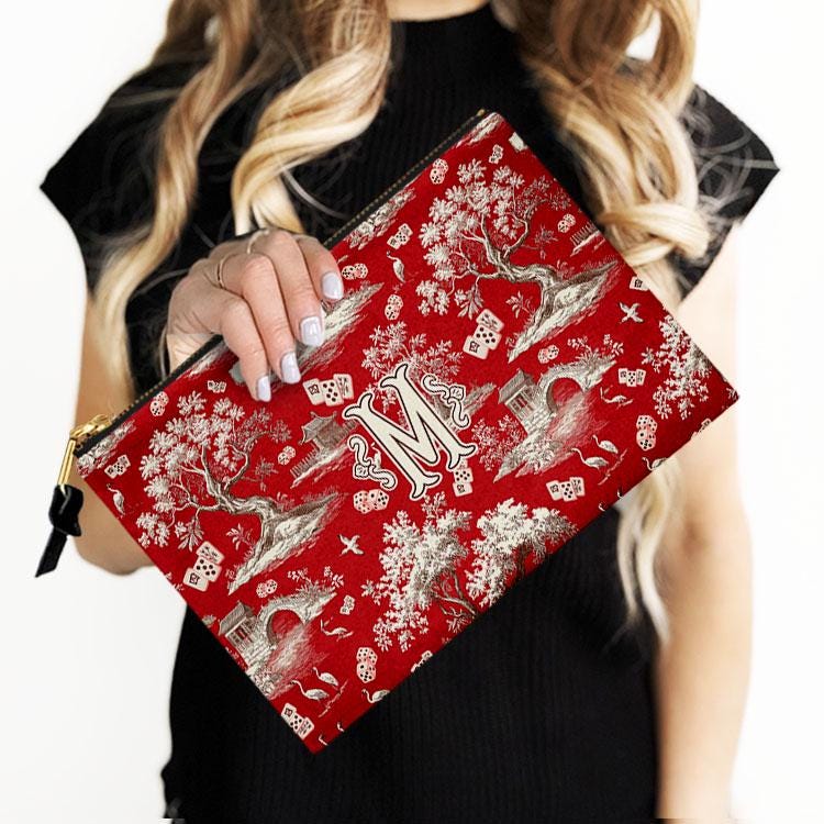 Custom Mahjong Card Zip Accessory Bag, Pouch, Game, Chinoiserie, Card Holder, Monogram, Personalized, Letter, Initial, Dice, Toile, Gift