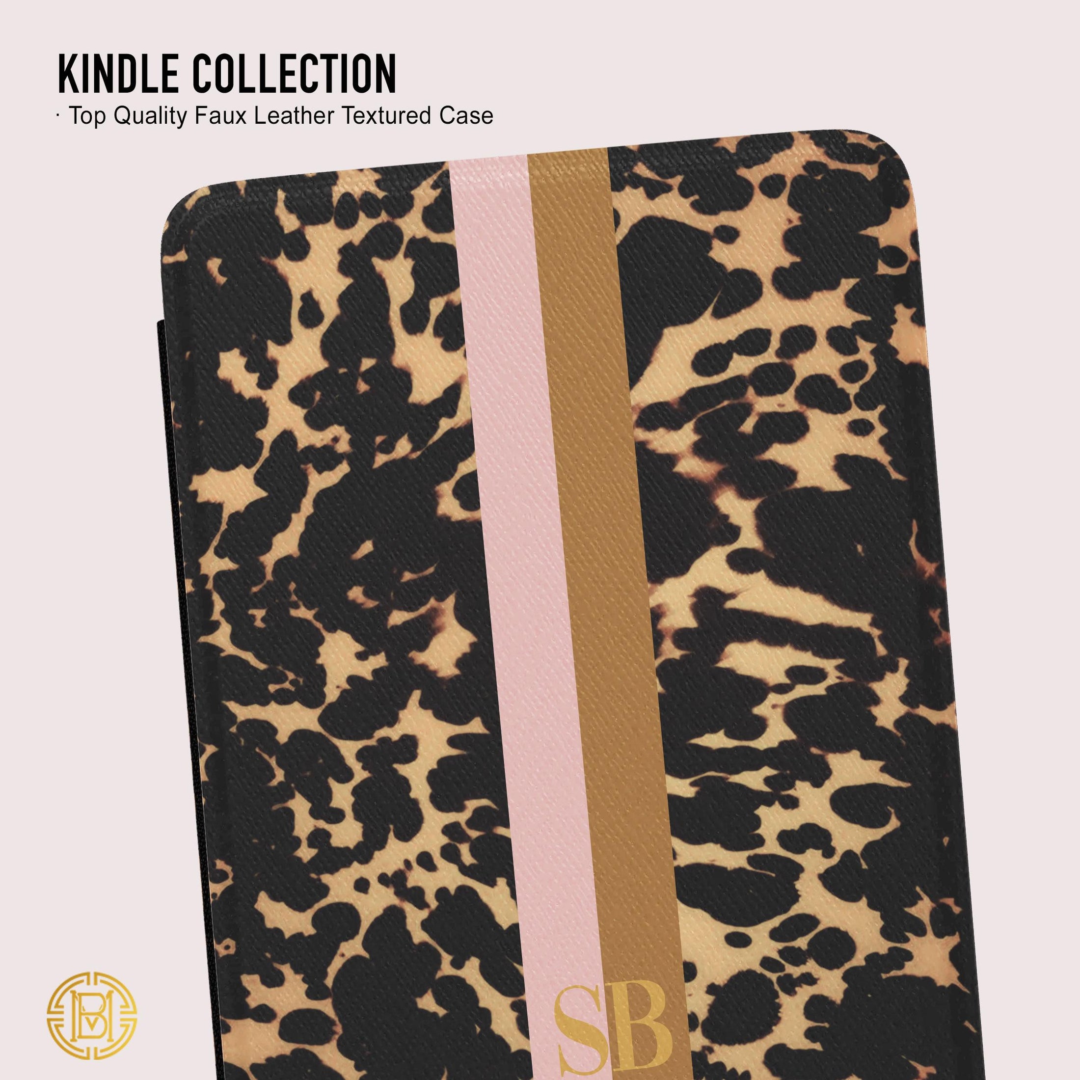 Personalized Kindle Case, Paperwhite 7”, Colorsoft Signature 2024, Custom Cover, Monogram, Handle, Initials, Modern Tortoise Animal, Stripe