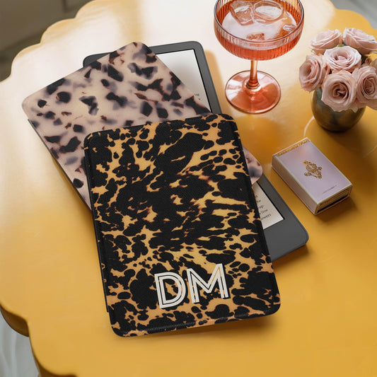Personalized Kindle Case, Paperwhite 7”, Colorsoft Signature 2024, Custom Cover, Monogram, Handle, Large Initials, Modern Tortoise