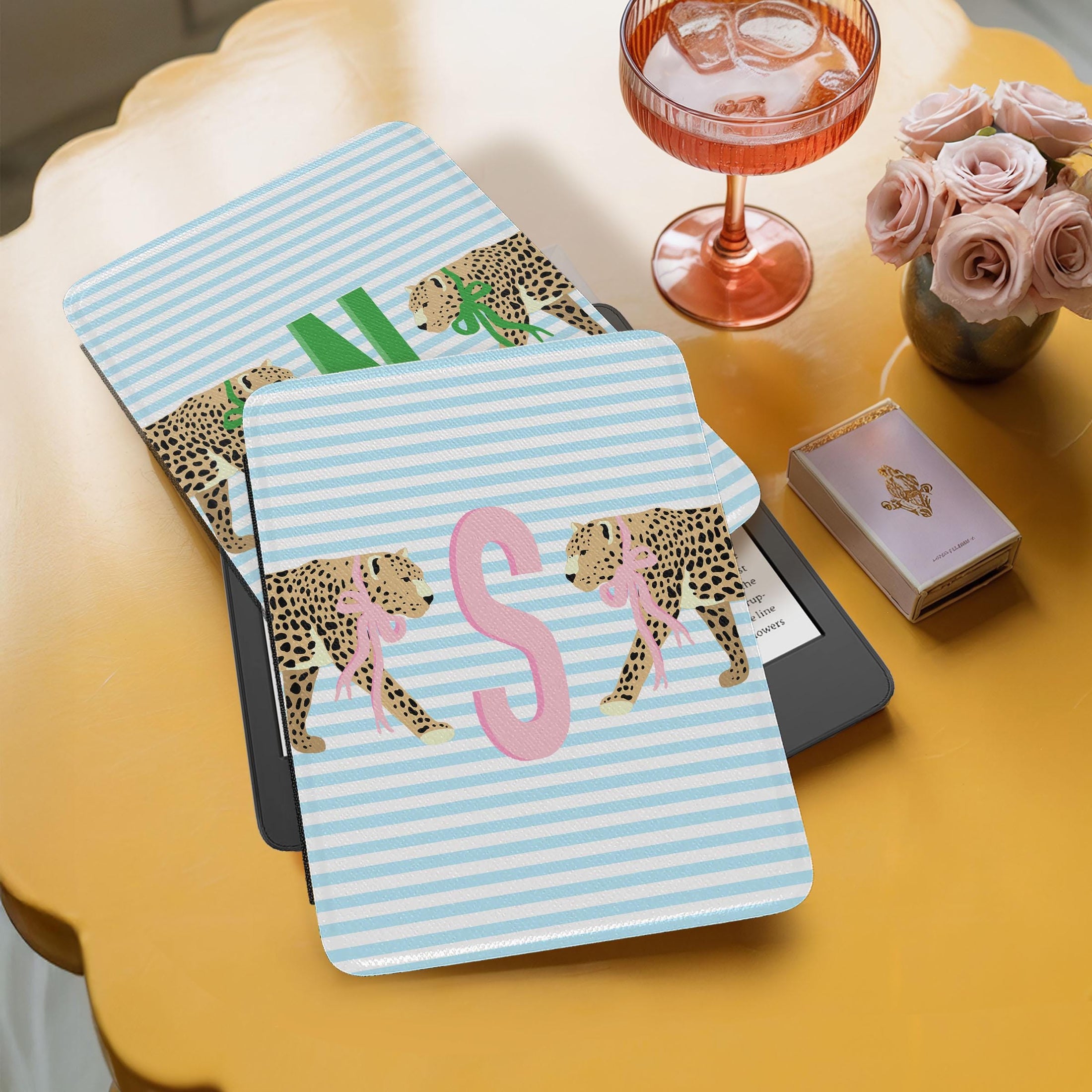 Personalized Dog Kindle Case, Paperwhite 7”, Colorsoft Signature 2024, Custom Cover, Handle, Initials, Leopard Cheetah, Stripes, Pink Green