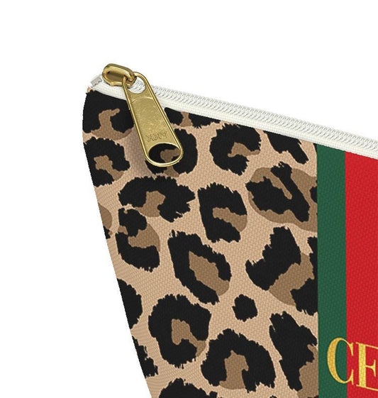Custom Zip Bags, Pouch, Travel, Tech, Monogram, Personalized, Letter, Initial, Makeup, Cords, Accessory, Leopard, Cheetah, Stripe, Red,Green