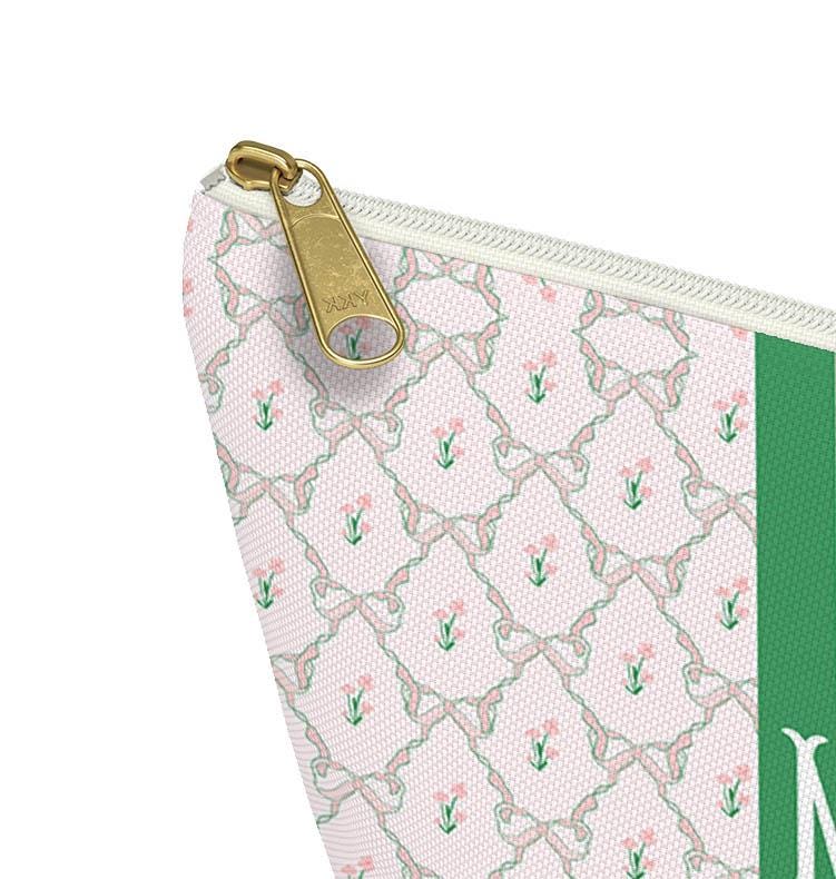Custom Zip Bags, Pouch, Travel, Tech, Monogram, Personalized, Letter, Initial, Makeup, Cords, Accessory, Preppy Grand Millennial, Flowers