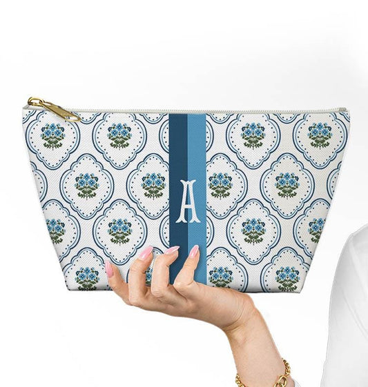 Custom Zip Bags, Pouch, Travel, Tech, Monogram, Personalized, Letter, Initial, Makeup, Cords, Accessory, Preppy Grand Millennial, Flowers