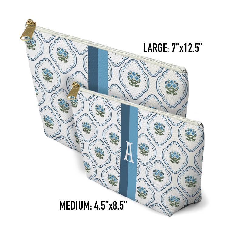 Custom Zip Bags, Pouch, Travel, Tech, Monogram, Personalized, Letter, Initial, Makeup, Cords, Accessory, Preppy Grand Millennial, Flowers