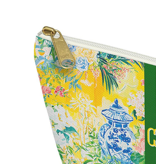 Custom Zip Bags, Pouch, Travel, Tech, Monogram, Personalized, Letter, Initial, Makeup, Accessory, Chinoiserie, Ginger Jar, Japenese Yellow