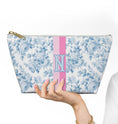 Load image into Gallery viewer, Custom Zip Bags, Pouch, Travel, Tech, Monogram, Personalized, Letter, Initial, Makeup, Accessory, Love Fancy Roses, Preppy,Green, Blue, Pink
