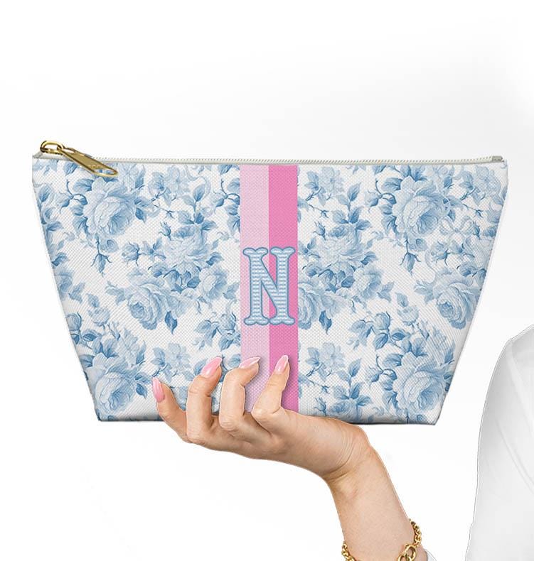 Custom Zip Bags, Pouch, Travel, Tech, Monogram, Personalized, Letter, Initial, Makeup, Accessory, Love Fancy Roses, Preppy,Green, Blue, Pink