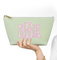 Load image into Gallery viewer, Custom Zip Bags, Pouch, Travel, Tech, Monogram, Personalized, Letter,Initial, Makeup, Accessory, Love Fancy Roses, Preppy Stripes, Green
