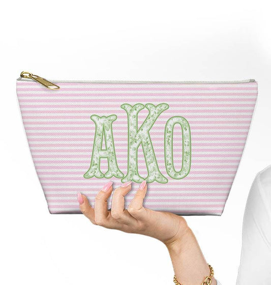 Custom Zip Bags, Pouch, Travel, Tech, Monogram, Personalized, Letter,Initial, Makeup, Accessory, Love Fancy Roses, Preppy Stripes, Pink Blue