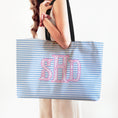 Load image into Gallery viewer, Custom Tote Bag, Large Travel Bag,Overnight, Monogram, Personalized, Letter, Initial, Preppy, Love Fancy Roses, Flowers, Stripes, Plaid
