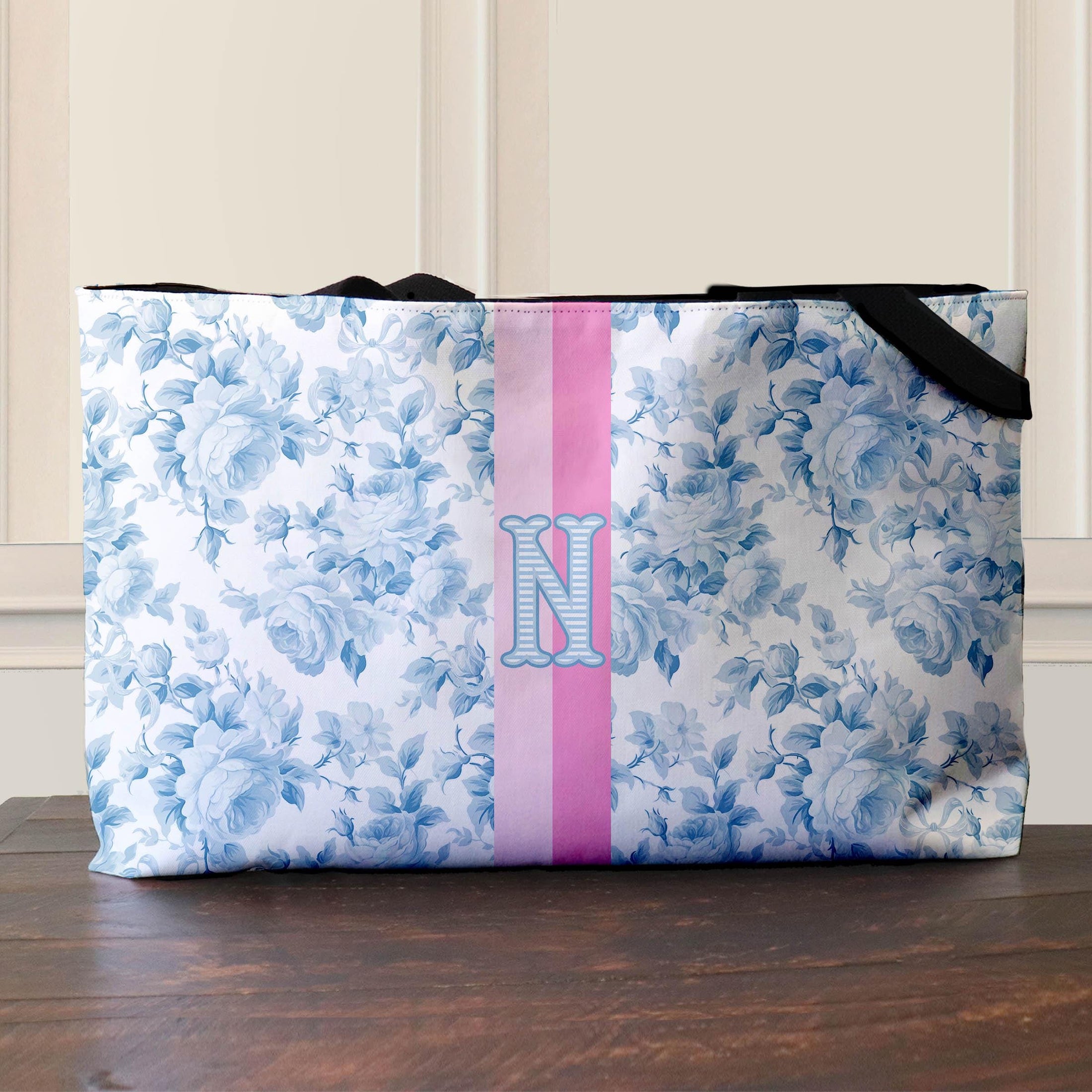 Custom Tote Bag, Large Travel Bag,Overnight, Monogram, Personalized, Letter, Initial, Preppy, Love Fancy Roses, Flowers, Stripes, Plaid