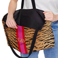 Load image into Gallery viewer, Custom Tote Bag, Large Travel Bag, Overnight, Monogram, Personalized, Letter, Initial, Tiger Pattern, Stripe, Red, Green, Pink, Blue
