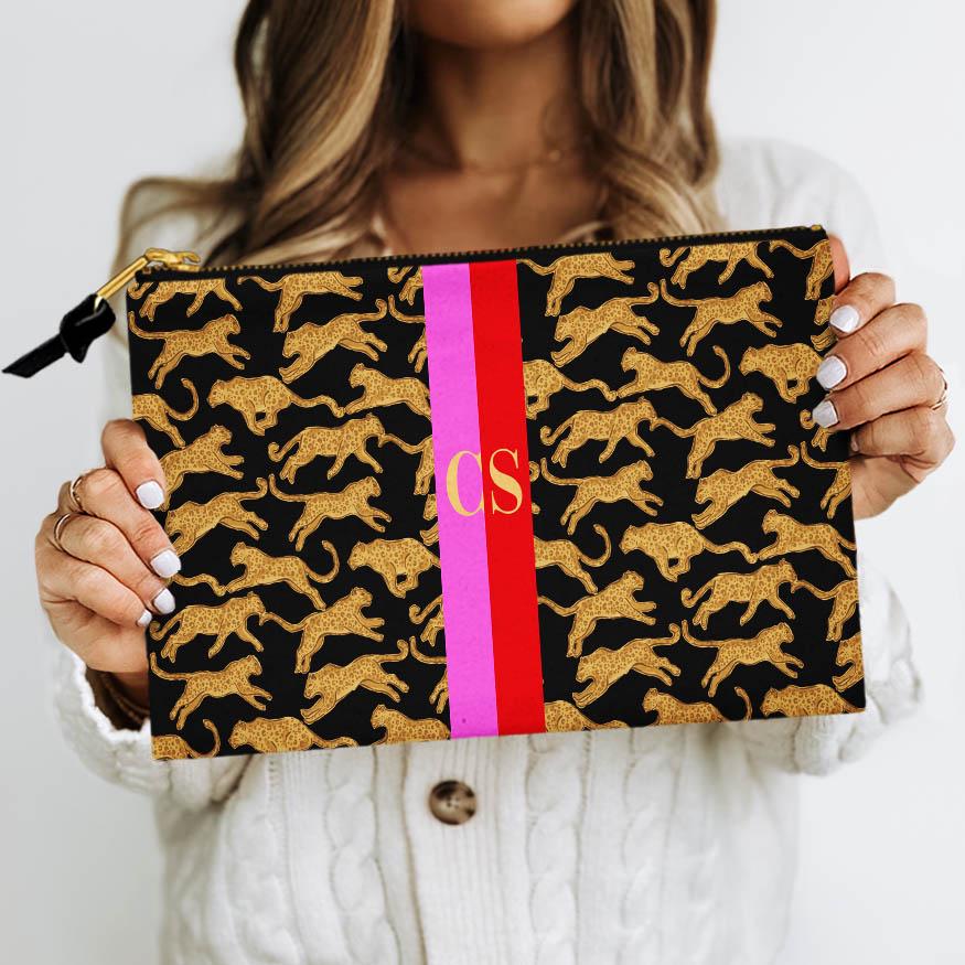 Custom Accessory Zip Bag, Pouch, Clutch, Makeup Bag, Travel Pouch, Tech, Large, Monogram, Personalized, Letter, Initial, Leopard Cheetah