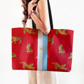 Load image into Gallery viewer, Custom Tote Bag, Large Travel Bag, Overnight, Monogram, Personalized, Letter, Initial, Tiger, Preppy, Stripe, Red, Pink, Green
