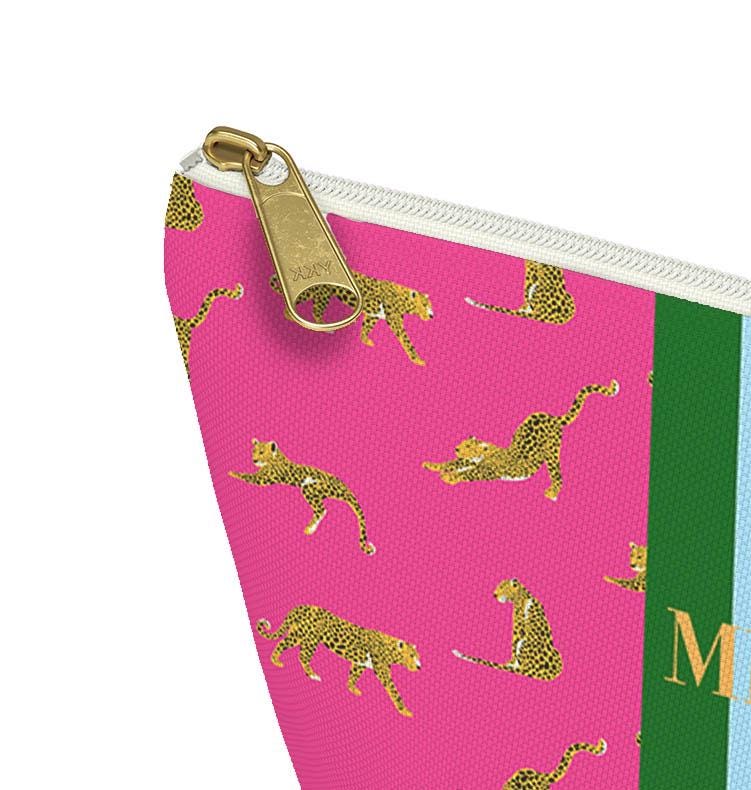 Custom Zip Bags, Pouch, Travel, Tech, Monogram, Personalized, Letter,Initial, Makeup, Accessory, Leopard Cheetah, Stripe, Pink