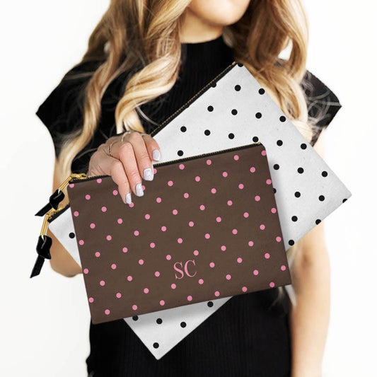 Custom Accessory Zip Bag, Pouch, Clutch, Makeup Bag, Travel Pouch, Tech, Large, Monogram, Personalized, Letter, Initial, Polka Dots