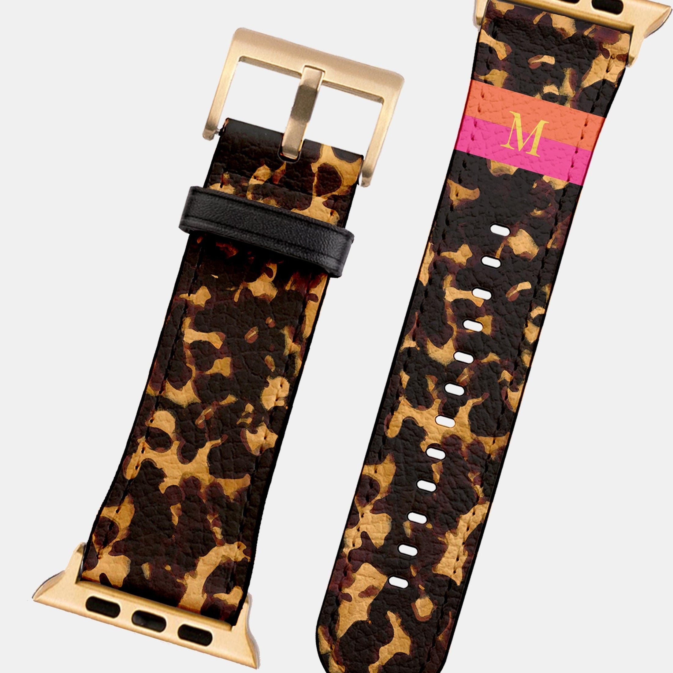 Personalized Apple Watch Band, Custom Strap, Smart Watch, 38, 40, 41, 42, 44, 45, 49, 3 4 5 6 7 8 9 10 SE, Letter, Initials, Tortoise Stripe