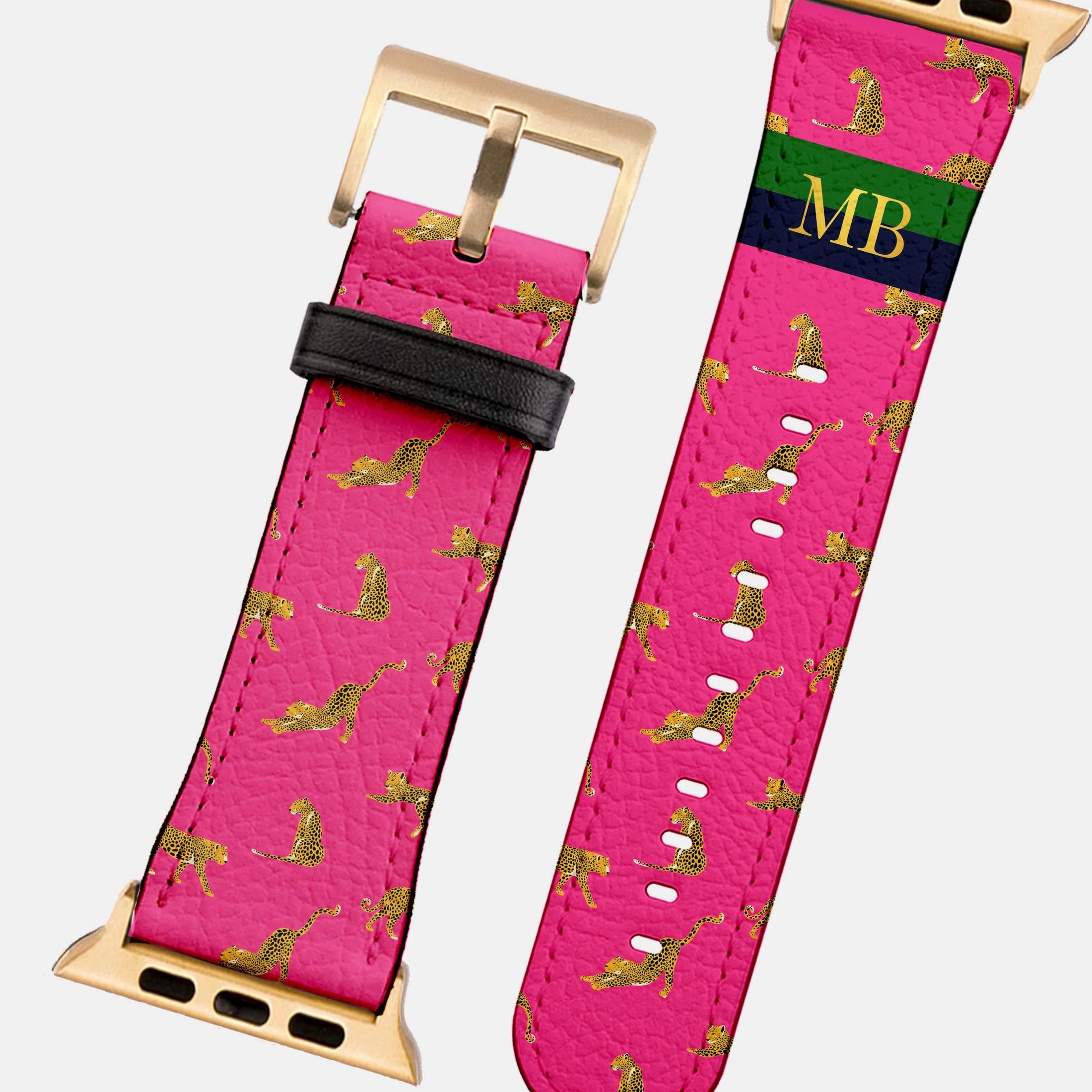 Personalized Apple Watch Band, Custom Strap, Smart Watch, 38, 40, 41, 42, 44, 45, 49, 3 4 5 6 7 8 9 10 SE, Initials, Leopard Cheetah Stripe