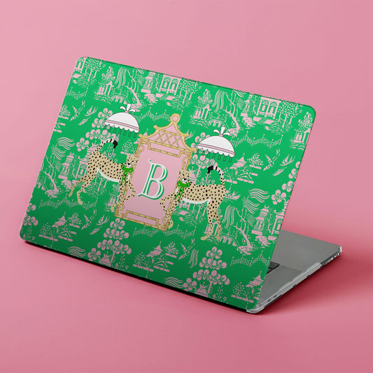 Custom MacBook Case, Air, Pro, Personalized Laptop Cover, 2-Pieces, Monogram Tech, Preppy, Palm Beach Leopard Cheetah Umbrella, Pink, Green