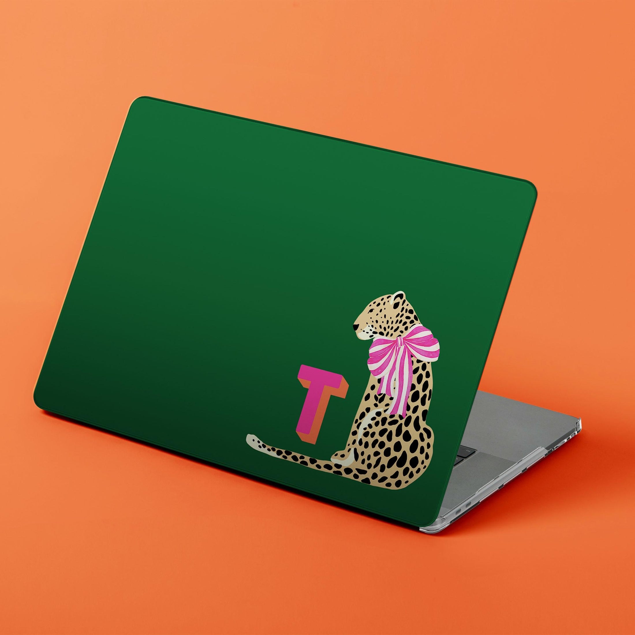 Custom MacBook Case, Air, Pro, Personalized Laptop Cover, 2-Pieces, Monogram Tech, Preppy, Leopard Cheetah, Bow, Initial, Pink, Green, Red