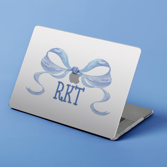 Custom MacBook Case, Air, Pro, Personalized Laptop Cover, 2-Pieces, Monogram Tech, Preppy, Initials, Name, Fancy Love Bow, Pink or Blue