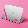Load image into Gallery viewer, Custom MacBook Case, Air, Pro, Personalized Laptop Cover, 2-Pieces, Monogram Tech, Preppy, Initials, Name, Stripe, Pink, Green, Blue, Red
