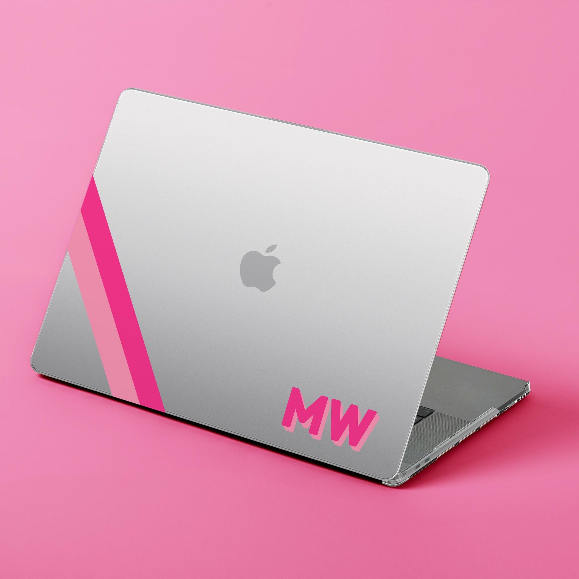 Custom MacBook Case, Air, Pro, Personalized Laptop Cover, 2-Pieces, Monogram Tech, Preppy, Initials, Name, Stripe, Pink, Green, Blue, Red