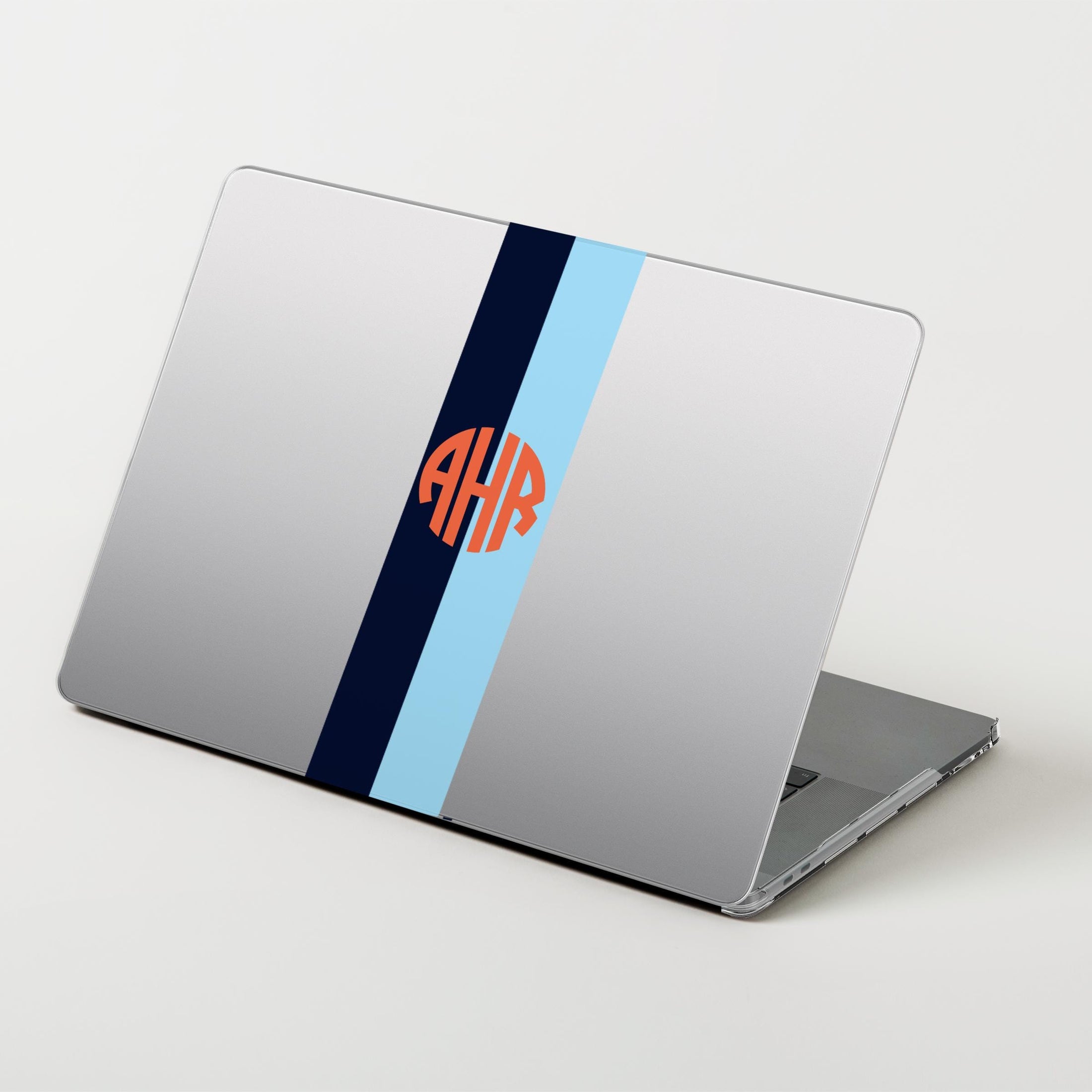 Custom MacBook Case, Air, Pro, Personalized Laptop Cover, 2-Pieces, Monogram Tech, Preppy, Initials, Stripes, Pink, Green, Blue, Red, Orange