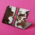 Load image into Gallery viewer, Custom MacBook Case, Air, Pro, Personalized Laptop Cover, 2-Pieces, Monogram Tech, Preppy, Printed Cowhide, Stripes, Pink, Green, Black Gold
