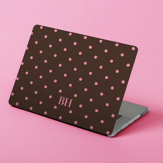 Custom MacBook Case, Air, Pro, Personalized Laptop Cover, 2-Piece, Monogram Tech, Preppy, Polka Dots, Brown, Pink, Green, Blue, Black, White