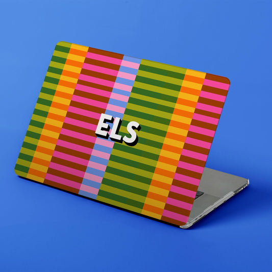 Custom MacBook Case, Air, Pro, Personalized Laptop Cover, 2-Pieces, Monogram Tech, Preppy, Fun Bright Color Block, Shadow Initials
