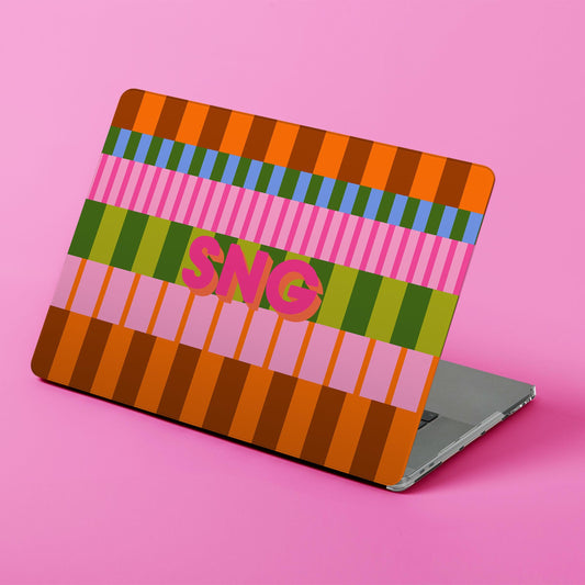 Custom MacBook Case, Air, Pro, Personalized Laptop Cover, 2-Pieces, Monogram Tech, Preppy, Fun Bright Color Block, Shadow Initials