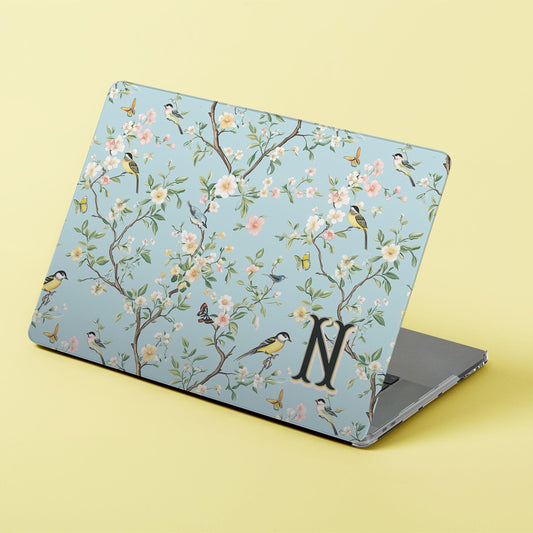 Custom MacBook Case, Air, Pro, Personalized Laptop Cover, 2-Pieces, Monogram Tech, Preppy, Antique Chinoiserie, Birds, Flowers, Initials