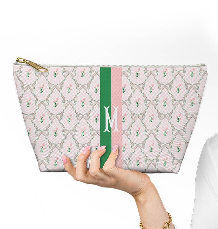 Custom Zip Bags, Pouch, Travel, Tech, Monogram, Personalized, Letter, Initial, Makeup, Cords, Accessory, Preppy Grand Millennial, Flowers