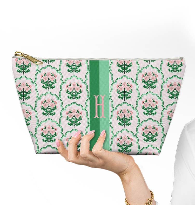 Custom Zip Bags, Pouch, Travel, Tech, Monogram, Personalized, Letter, Initial, Makeup, Cords, Accessory, Preppy Grand Millennial, Flowers