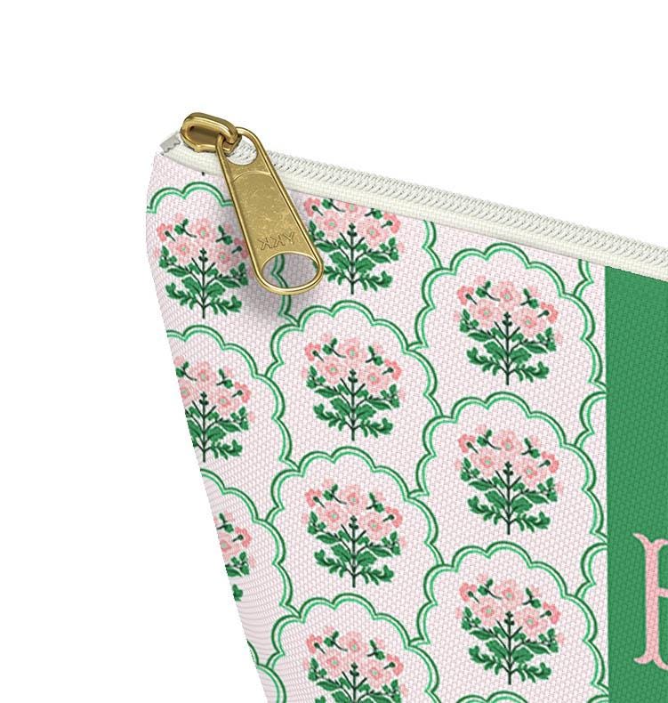 Custom Zip Bags, Pouch, Travel, Tech, Monogram, Personalized, Letter, Initial, Makeup, Cords, Accessory, Preppy Grand Millennial, Flowers