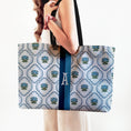 Load image into Gallery viewer, Custom Tote Bag, Large Travel Bag, Overnight, Monogram, Personalized, Letter, Initial, Preppy, Grand Millennial,Blue Green Flowers, Stripe
