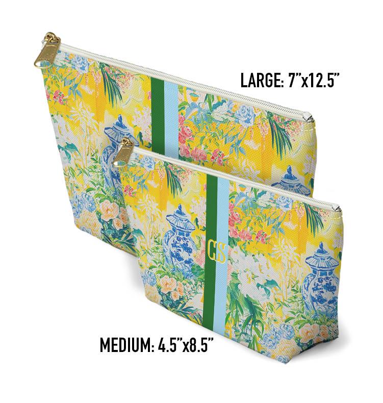 Custom Zip Bags, Pouch, Travel, Tech, Monogram, Personalized, Letter, Initial, Makeup, Accessory, Chinoiserie, Ginger Jar, Japenese Yellow