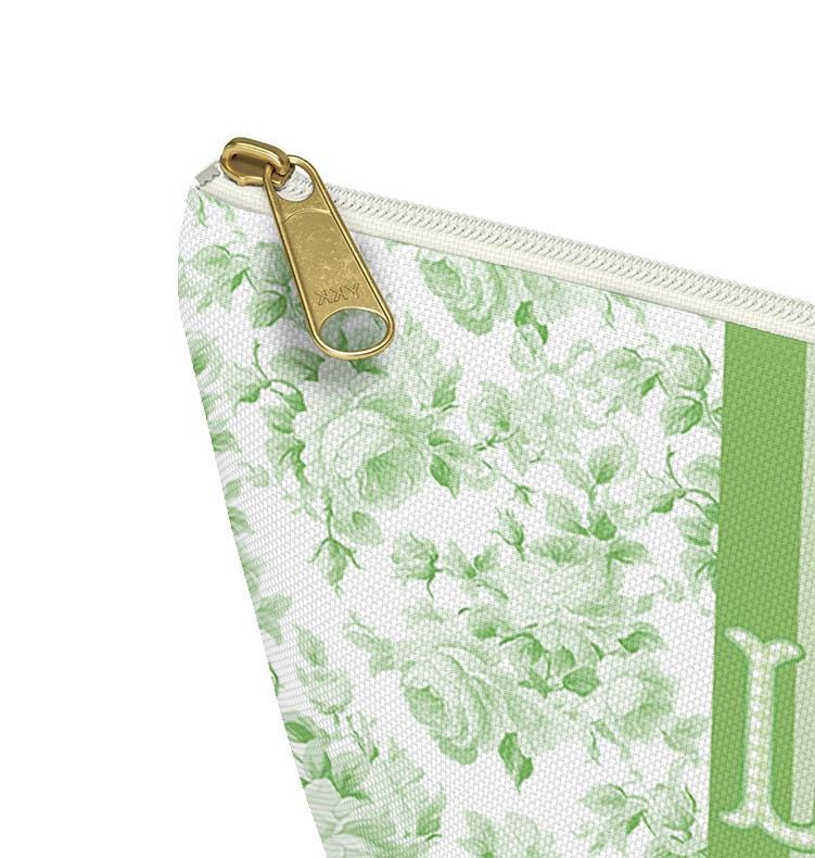 Custom Zip Bags, Pouch, Travel, Tech, Monogram, Personalized, Letter, Initial, Makeup, Accessory, Love Fancy Roses, Preppy,Green, Blue, Pink