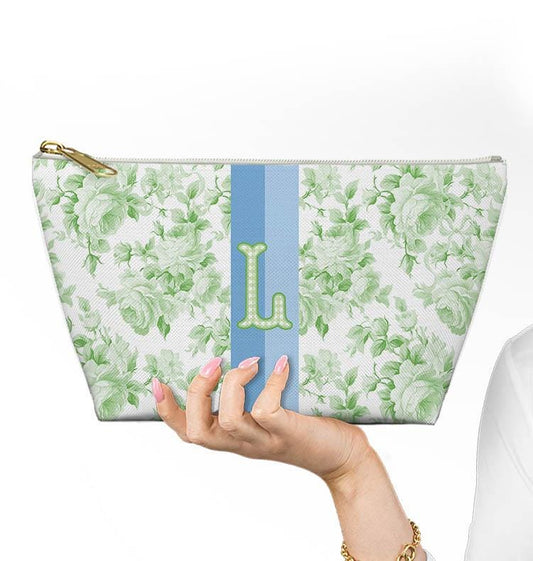 Custom Zip Bags, Pouch, Travel, Tech, Monogram, Personalized, Letter, Initial, Makeup, Accessory, Love Fancy Roses, Preppy,Green, Blue, Pink