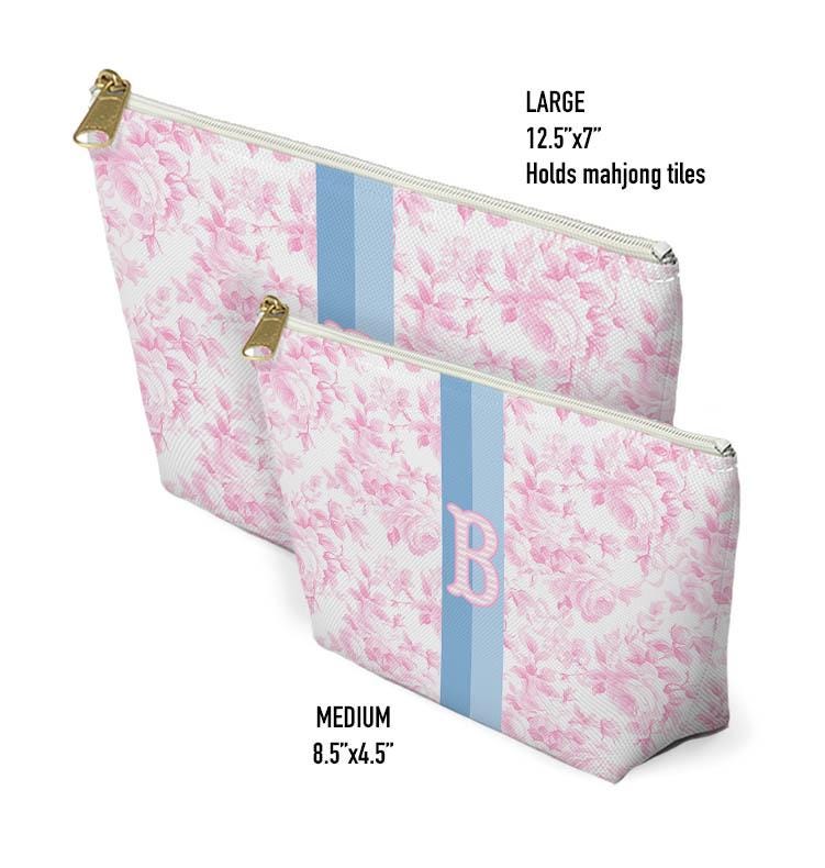 Custom Zip Bags, Pouch, Travel, Tech, Monogram, Personalized, Letter, Initial, Makeup, Accessory, Love Fancy Roses, Preppy,Green, Blue, Pink