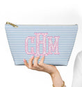 Load image into Gallery viewer, Custom Zip Bags, Pouch, Travel, Tech, Monogram, Personalized, Letter,Initial, Makeup, Accessory, Love Fancy Roses, Preppy Stripes, Pink Blue
