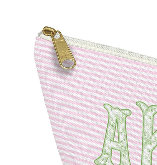 Custom Zip Bags, Pouch, Travel, Tech, Monogram, Personalized, Letter,Initial, Makeup, Accessory, Love Fancy Roses, Preppy Stripes, Pink Blue
